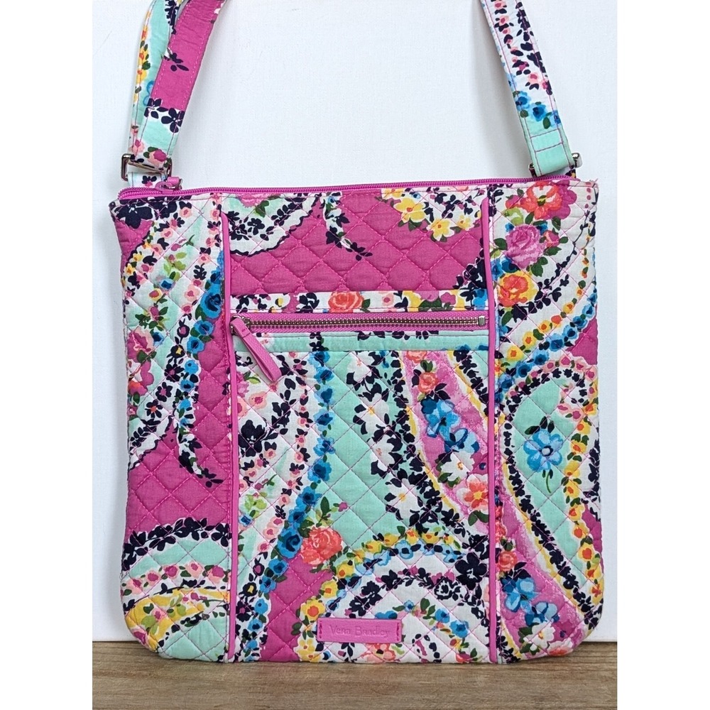 Vera Bradley WILDFLOWER PAISLEY Pink Crossbody Purse Iconic Hipster Bag -EUC!